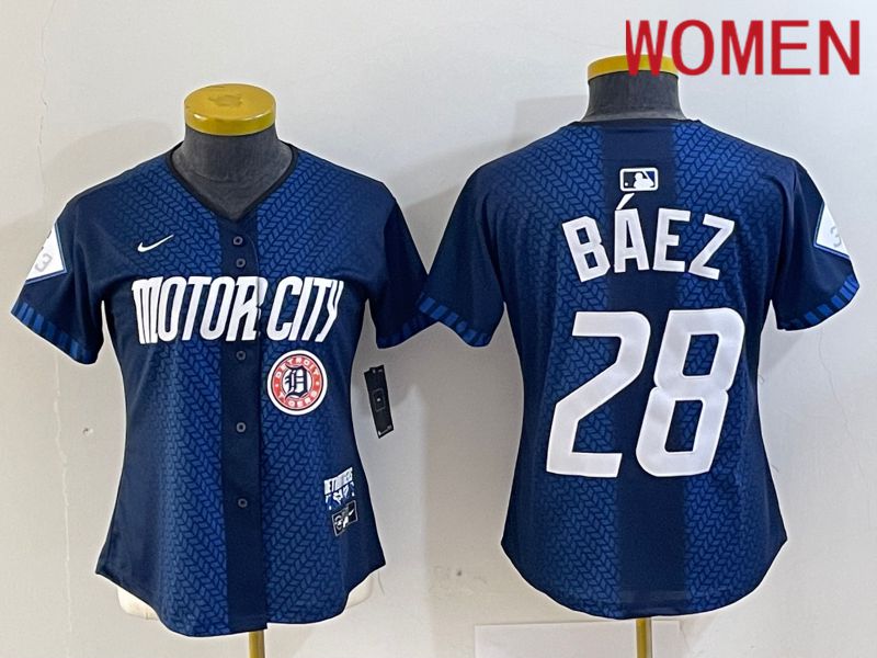 Women Detroit Tigers #28 Baez Blue City Edition Nike 2024 MLB Jersey style 4->women mlb jersey->Women Jersey
